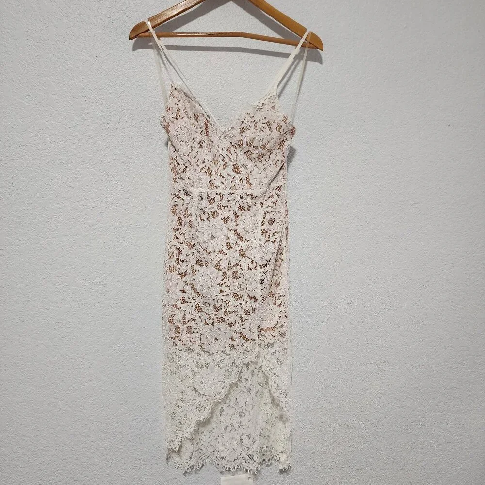 DO+BE White Floral Lace Midi Dress Nude lined Small Bridal Cocktail Romantic NWT - Picture 1 of 8